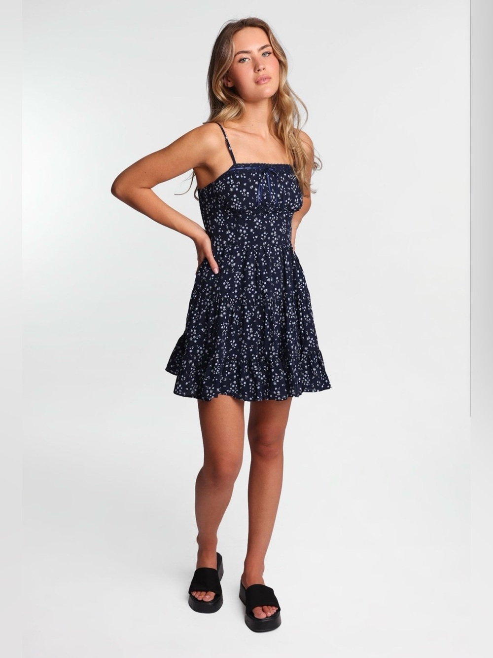 Bluenotes Navy Mini Dress with White Floral Print